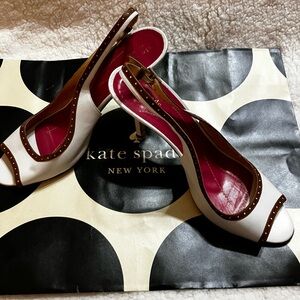 Kate Spade White and Brown leather Peep-Toe Slingback 3 in Heels